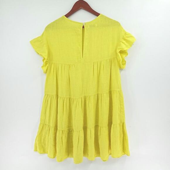 LANHTROPY Tiered Babydoll Dress Womens One Size Yellow Linen Lagenlook Resort - Picture 6 of 13